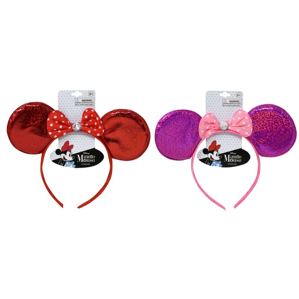 Minnie Ear Shaped Foil Headband on Hanging Card Pink & Red set